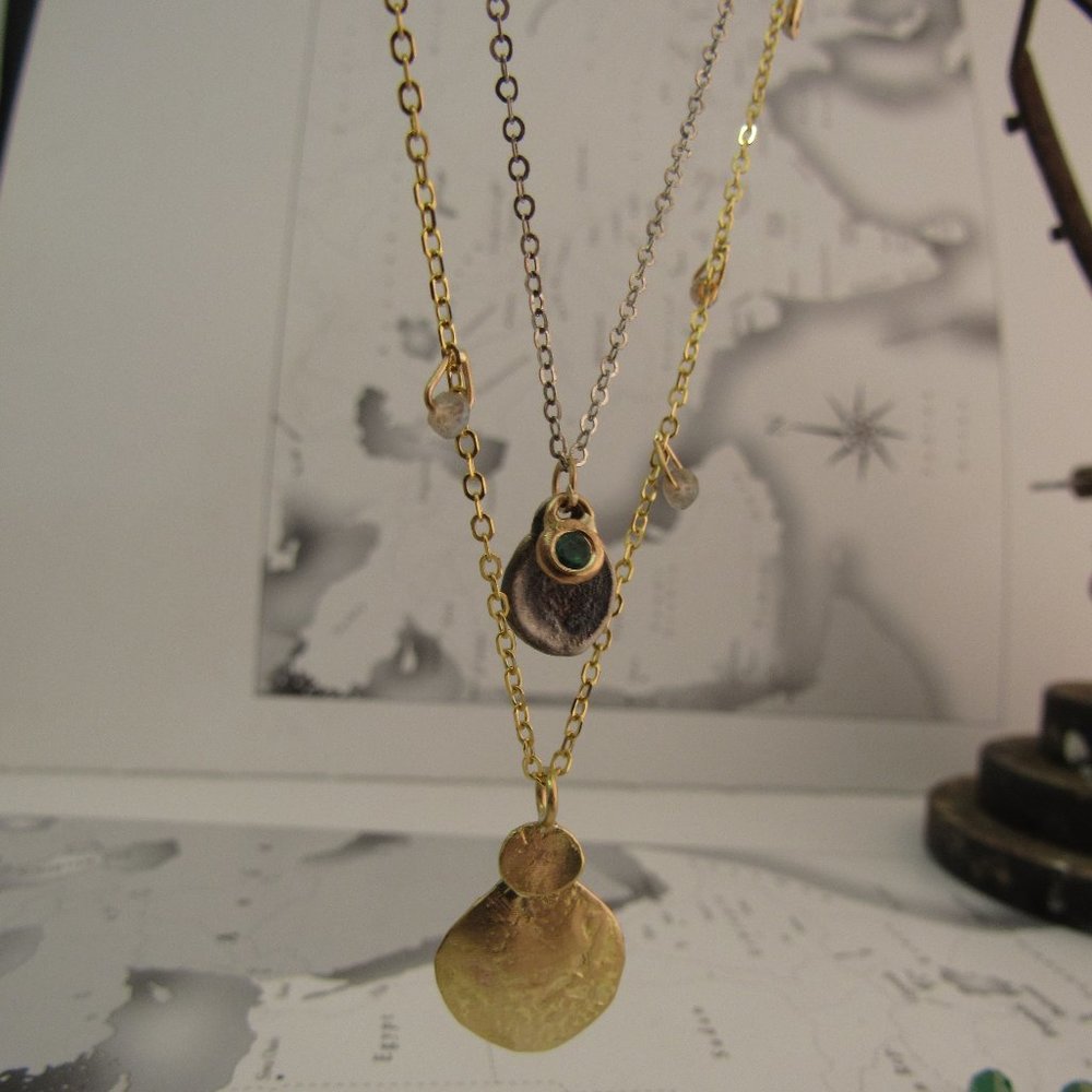 Gold silver layering necklaces - Two chains combination - Handmade Romantic